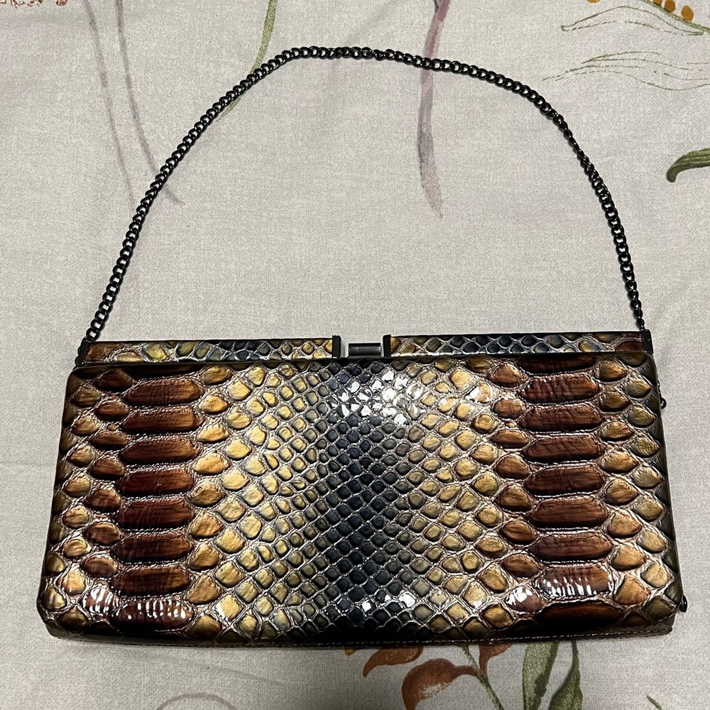 Danier Italian Leather Vintage Reptile Print Clutch Bag